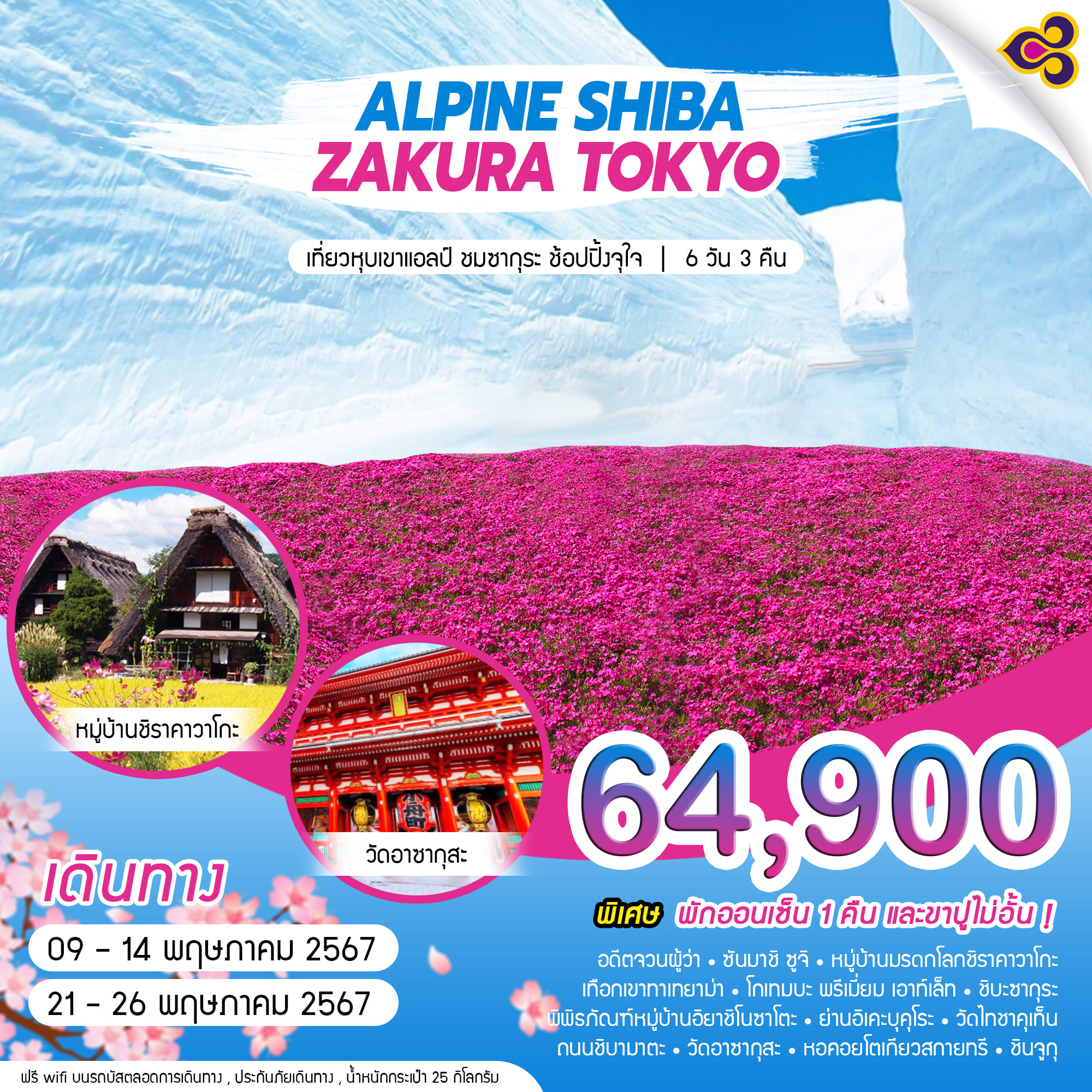 ทัวร์ญี่ปุ่น ALPINE SHIBA ZAKURA TOKYO 6วัน 3คืน (TG)